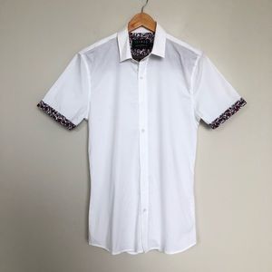 TOPMAN white floral turn up stretch skinny shirt